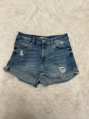 💜 H&M - Distressed Denim Jean Shorts - Blue